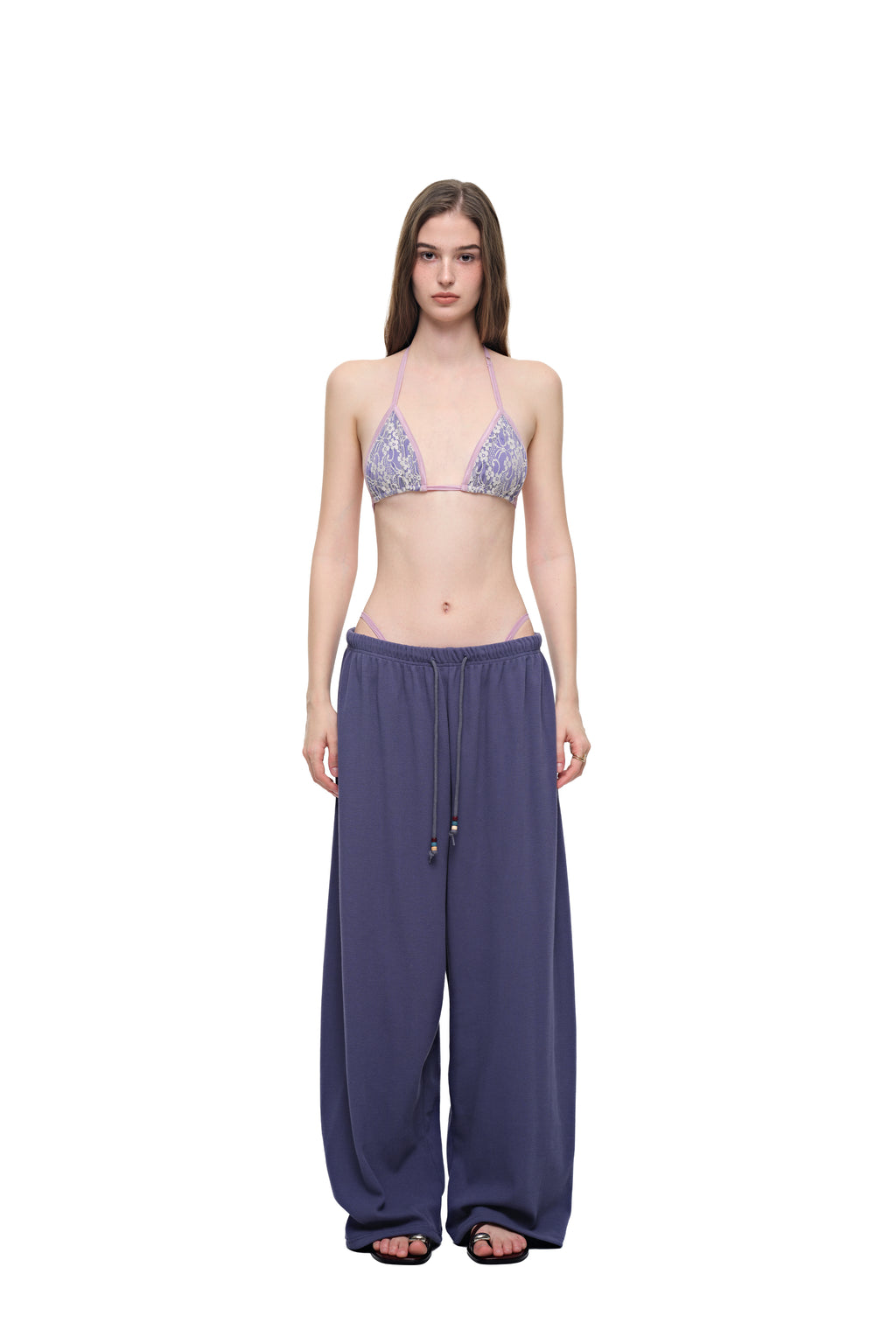 WOOD BEAD WAFFLE PANTS (BLUE)
