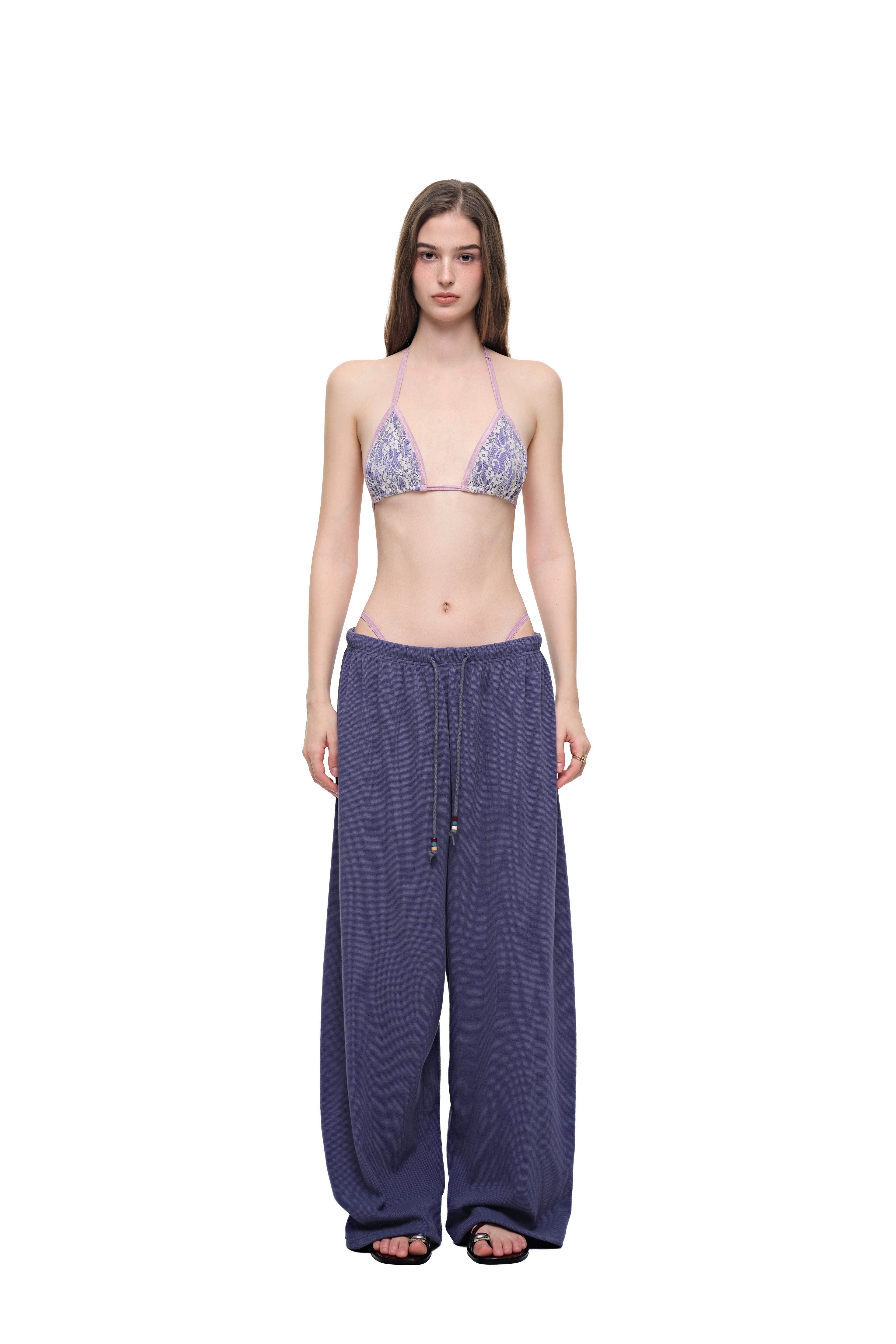 WOOD BEAD WAFFLE PANTS (BLUE)