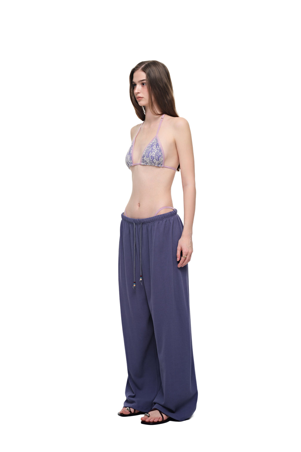 WOOD BEAD WAFFLE PANTS (BLUE)