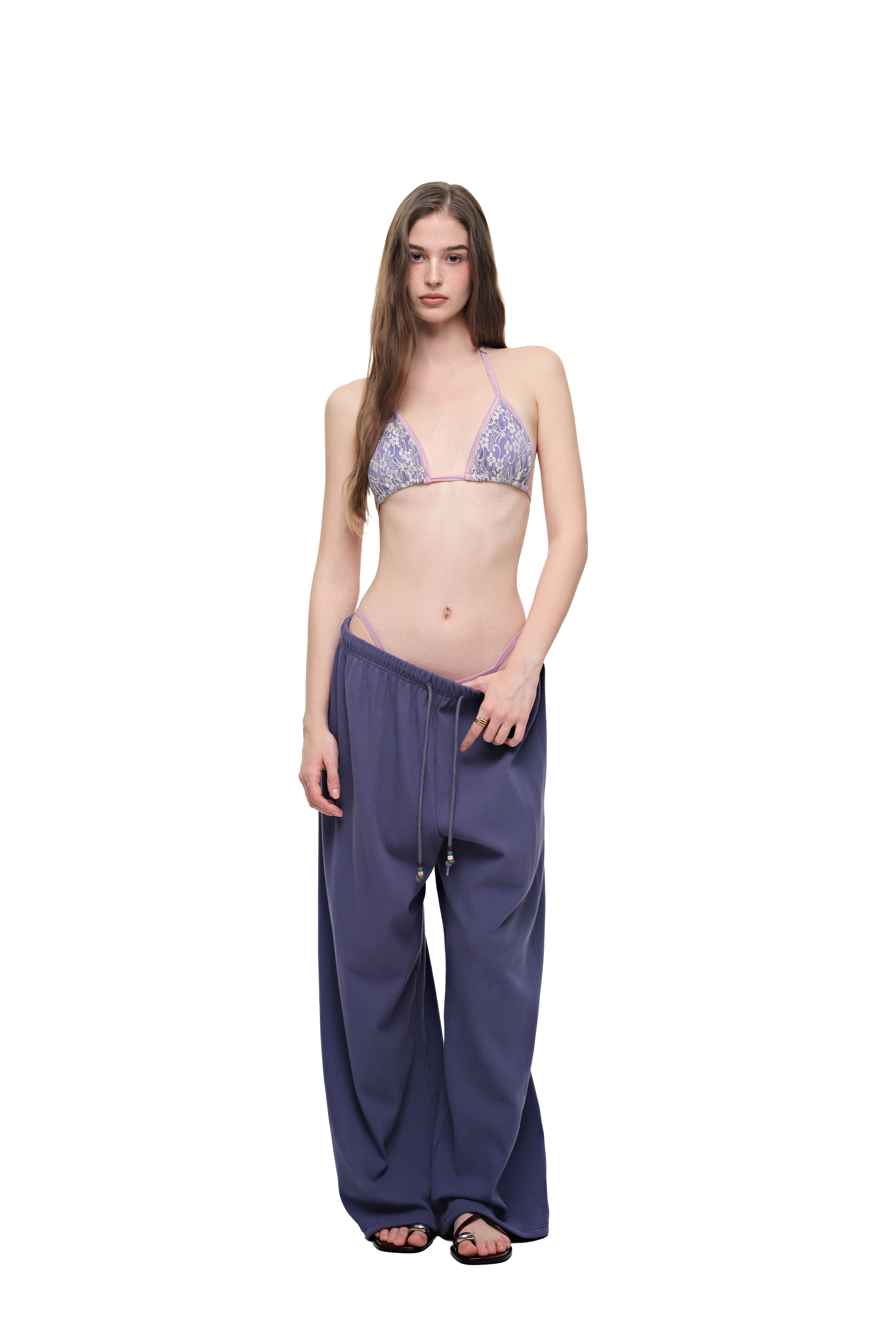 WOOD BEAD WAFFLE PANTS (BLUE)