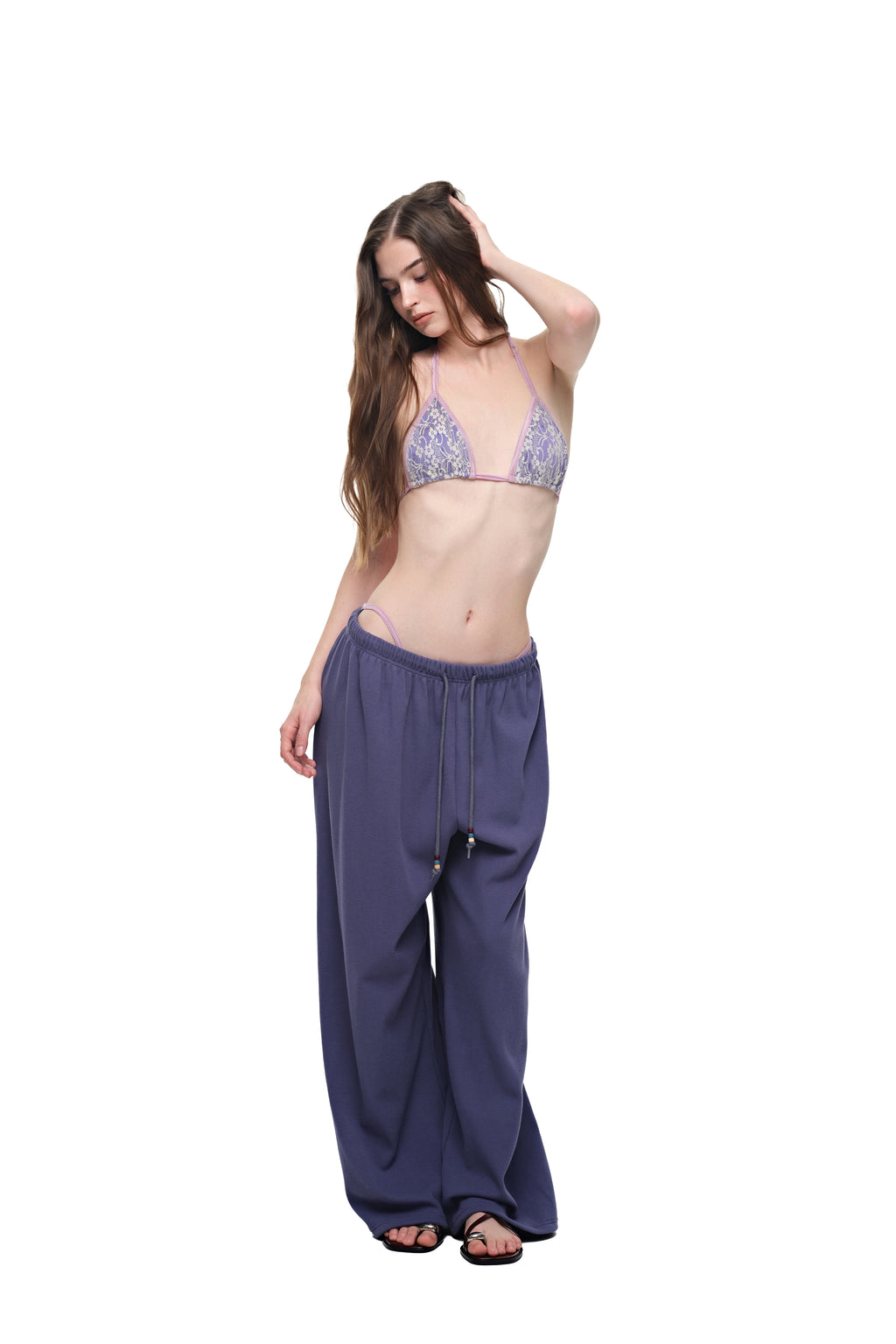 WOOD BEAD WAFFLE PANTS (BLUE)