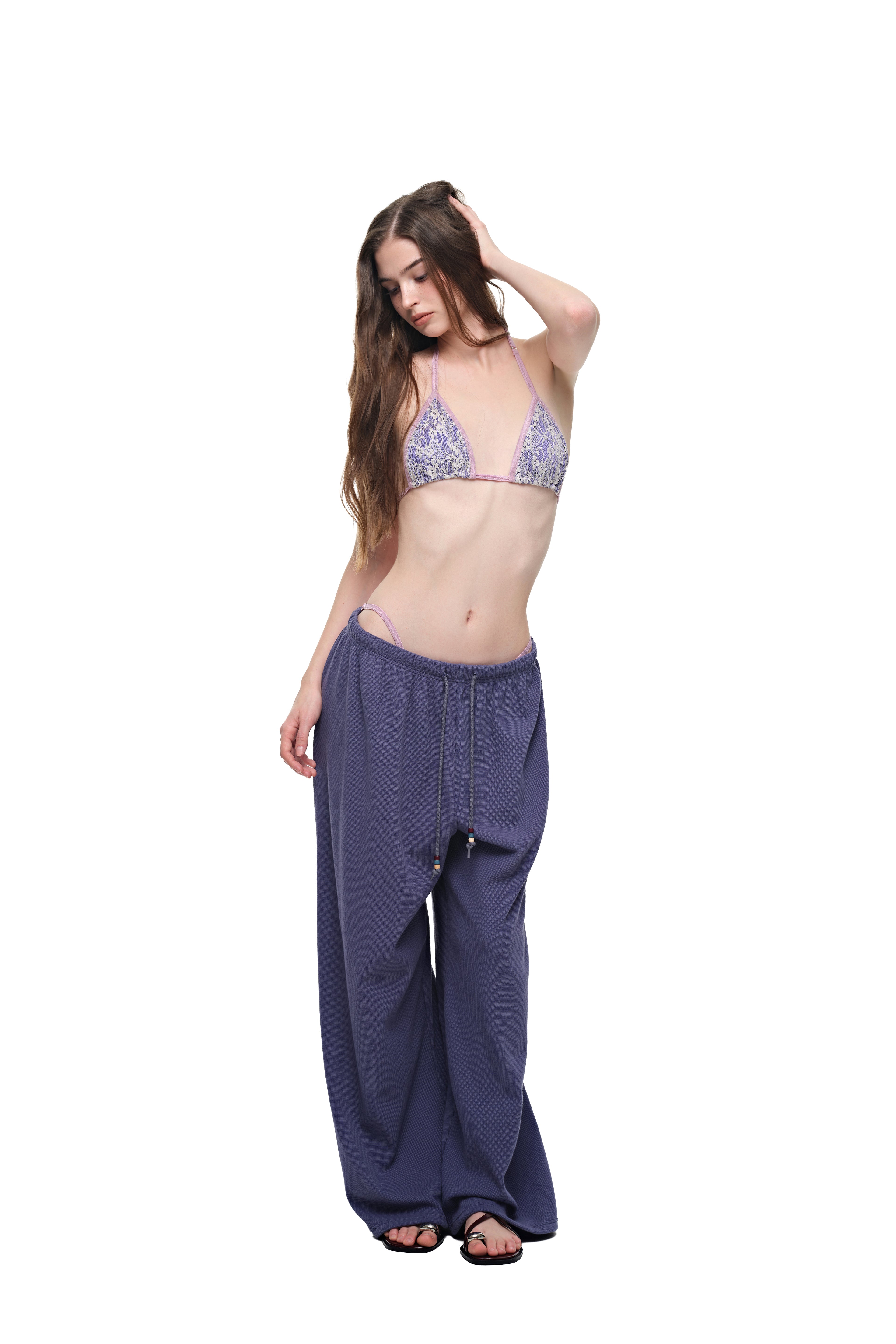 WOOD BEAD WAFFLE PANTS (BLUE)