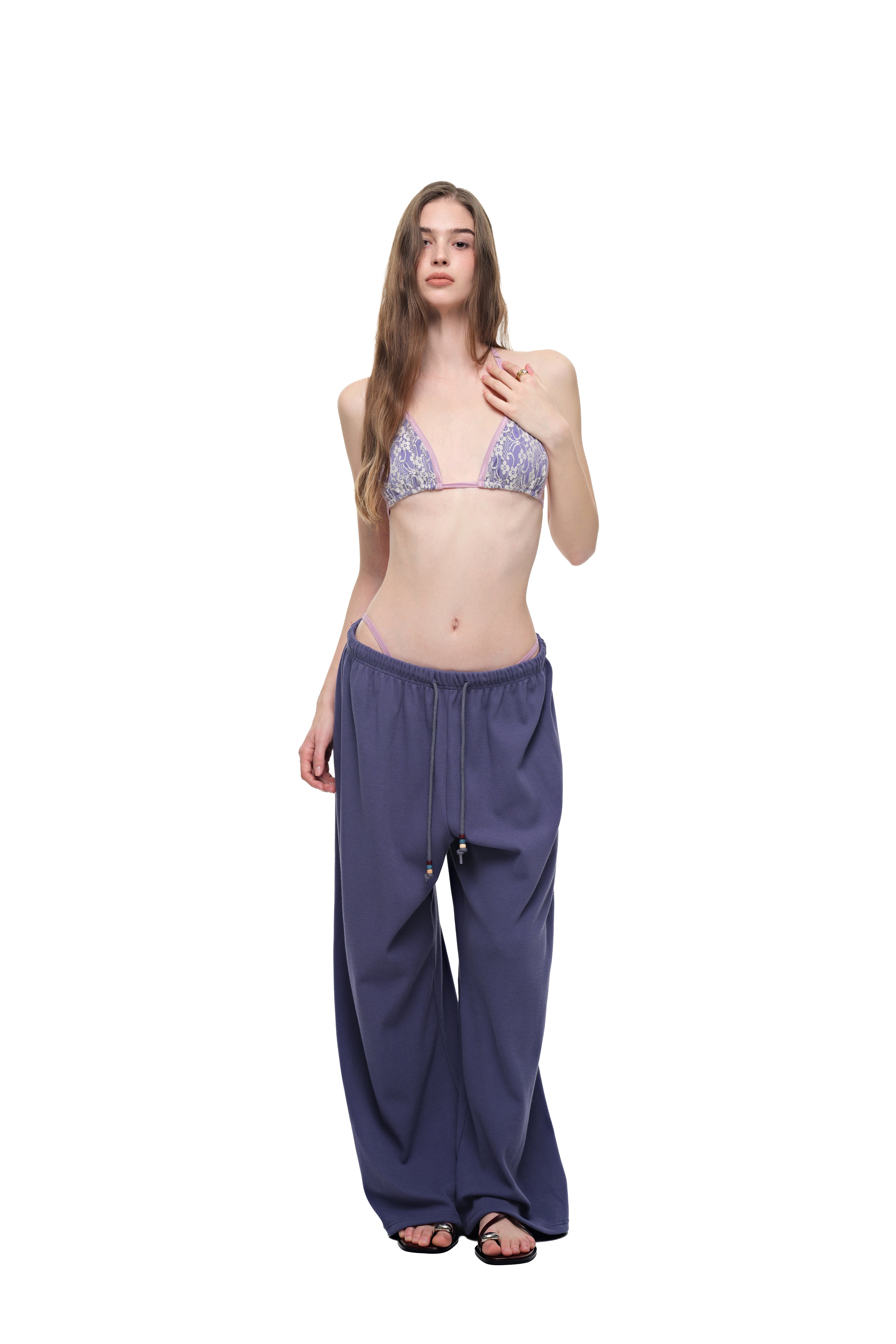 WOOD BEAD WAFFLE PANTS (BLUE)