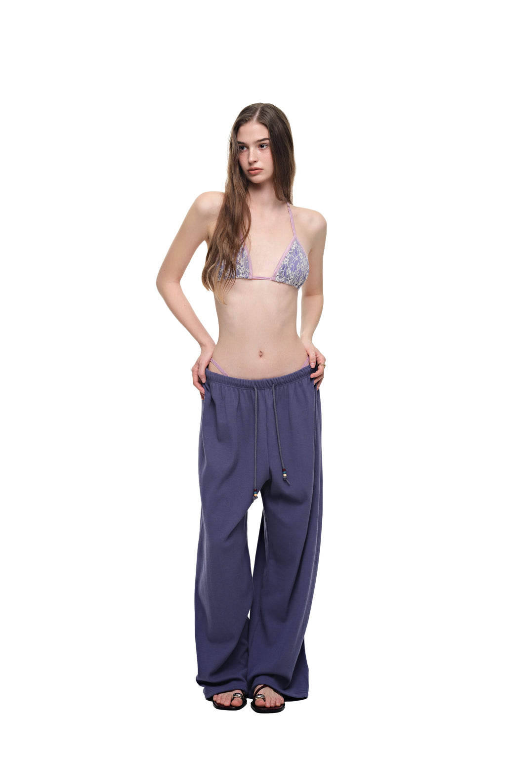 WOOD BEAD WAFFLE PANTS (BLUE)