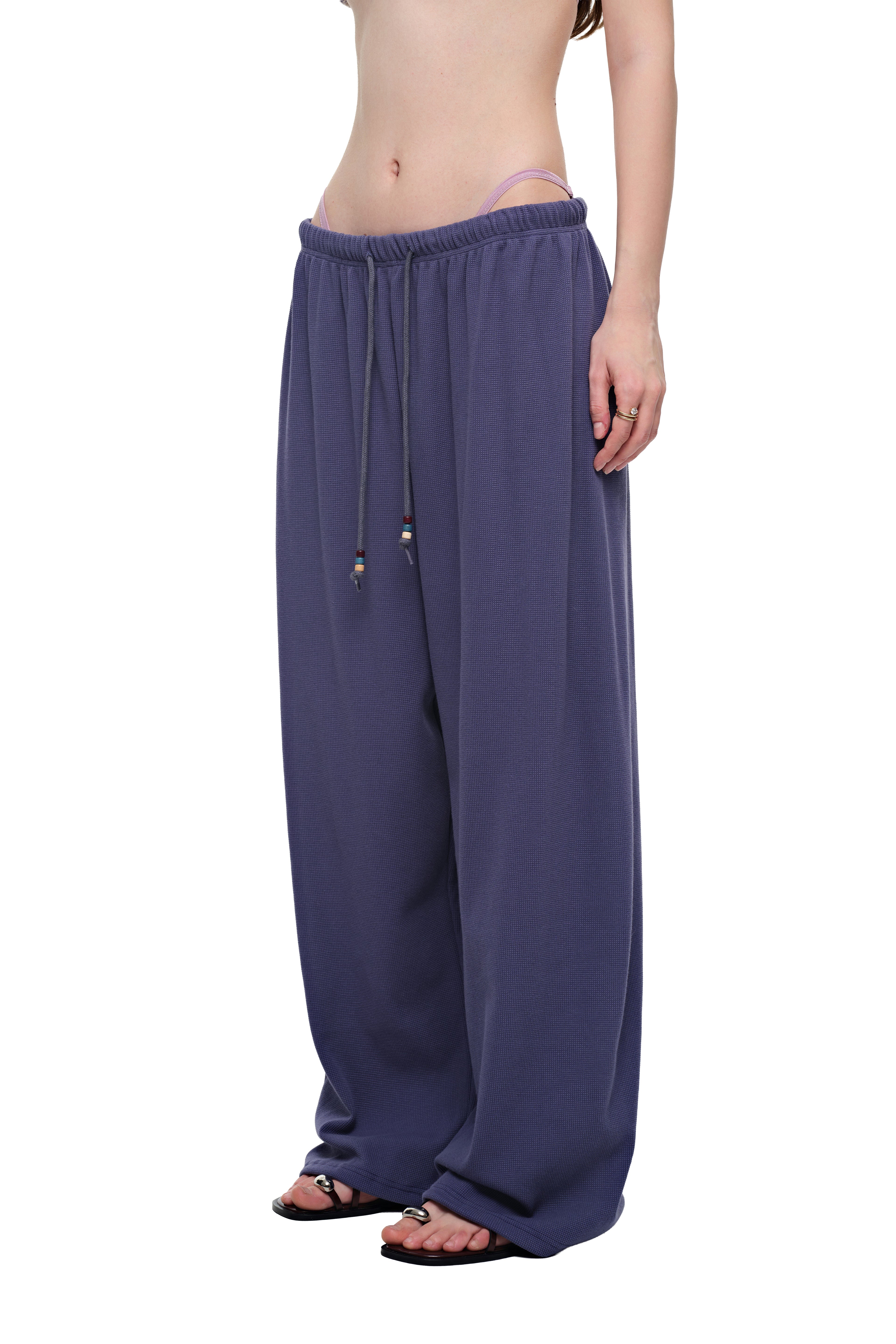 WOOD BEAD WAFFLE PANTS (BLUE)