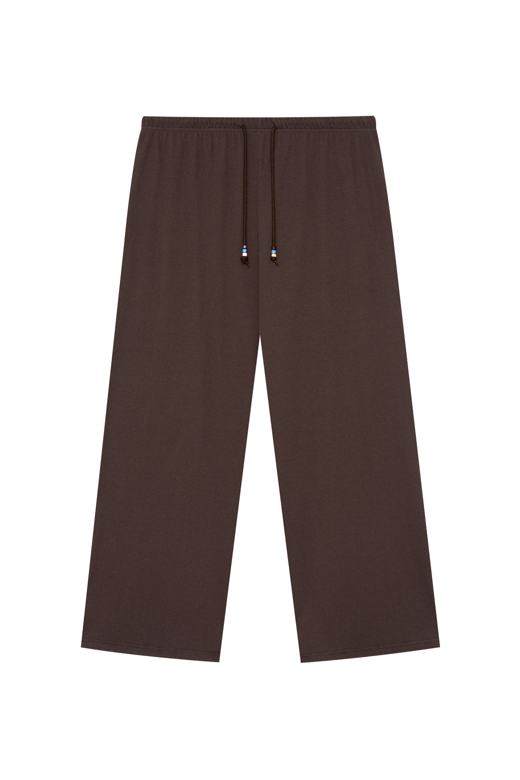 WOOD BEAD WAFFLE PANTS (BROWN)