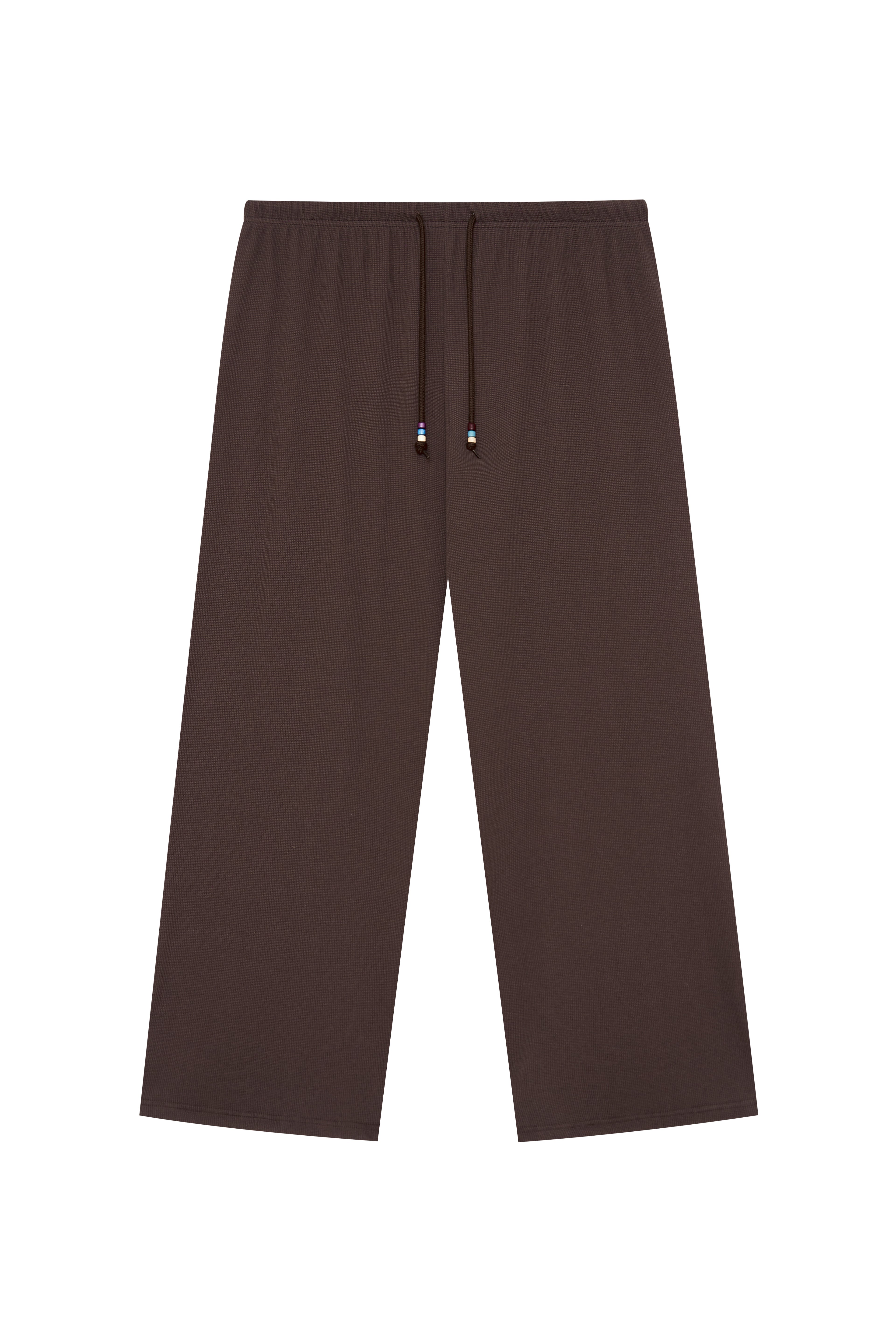 WOOD BEAD WAFFLE PANTS (BROWN)
