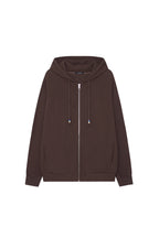 WOOD BEAD WAFFLE ZIP-UP HOODIE (BROWN)