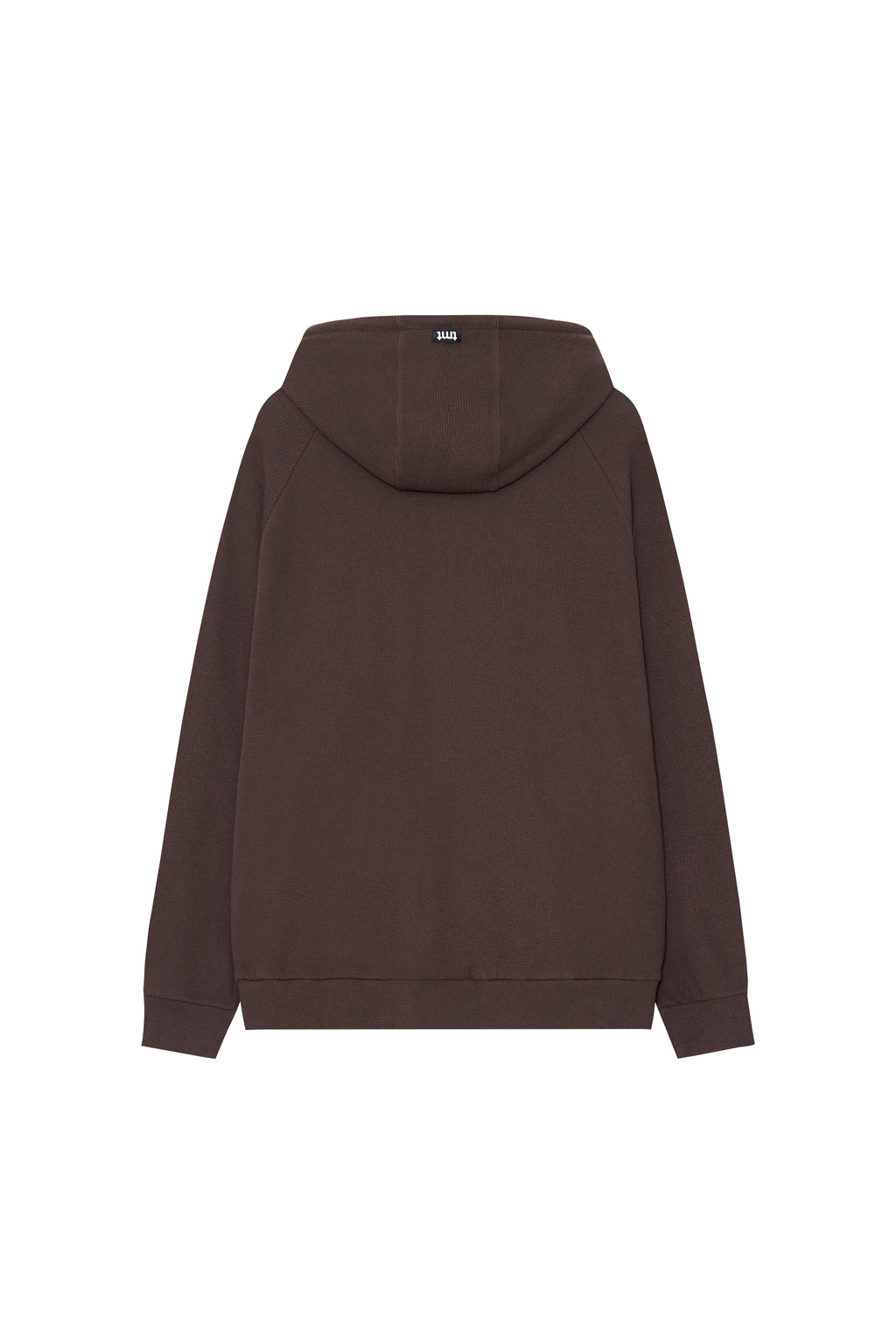 WOOD BEAD WAFFLE ZIP-UP HOODIE (BROWN)
