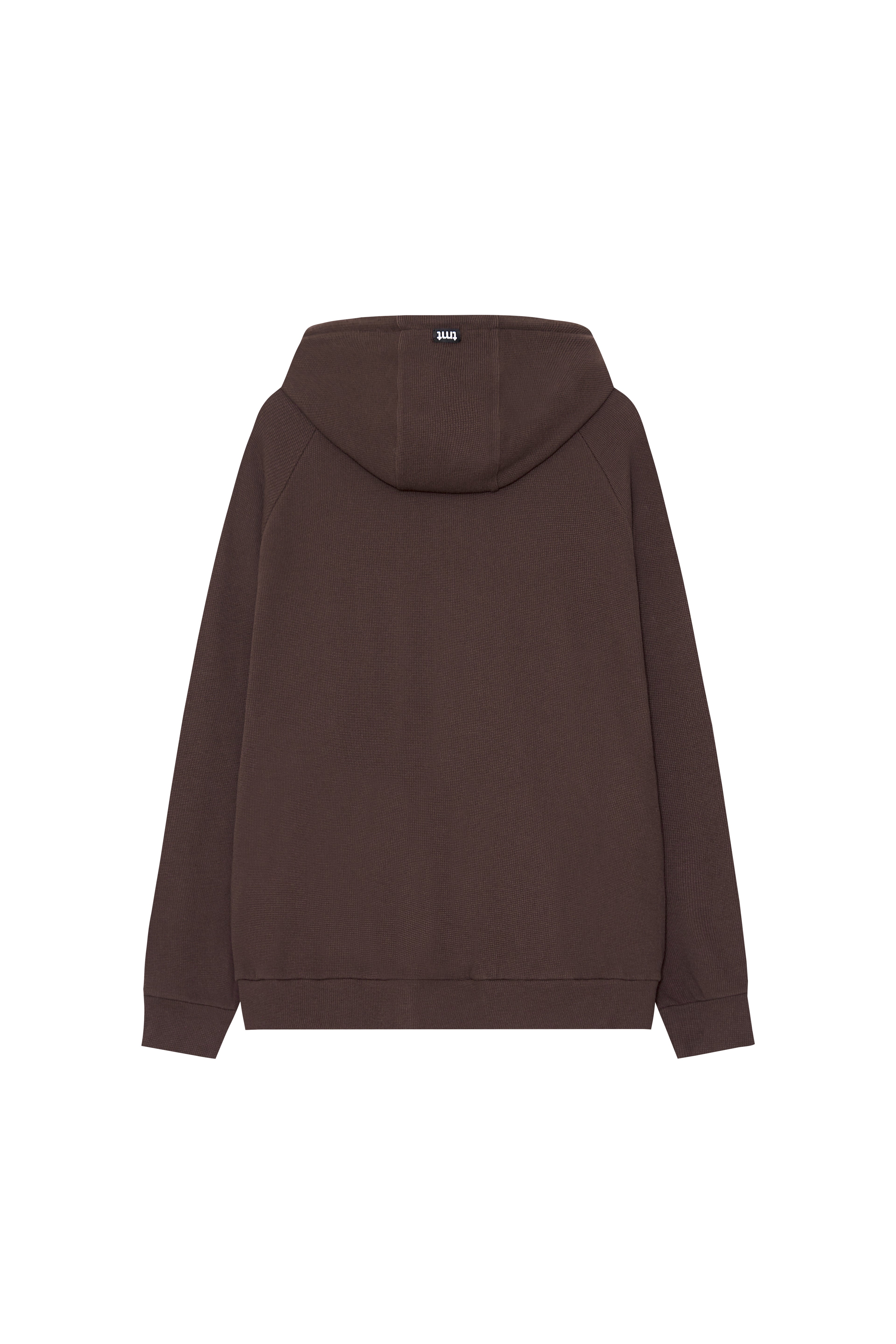 WOOD BEAD WAFFLE ZIP-UP HOODIE (BROWN)