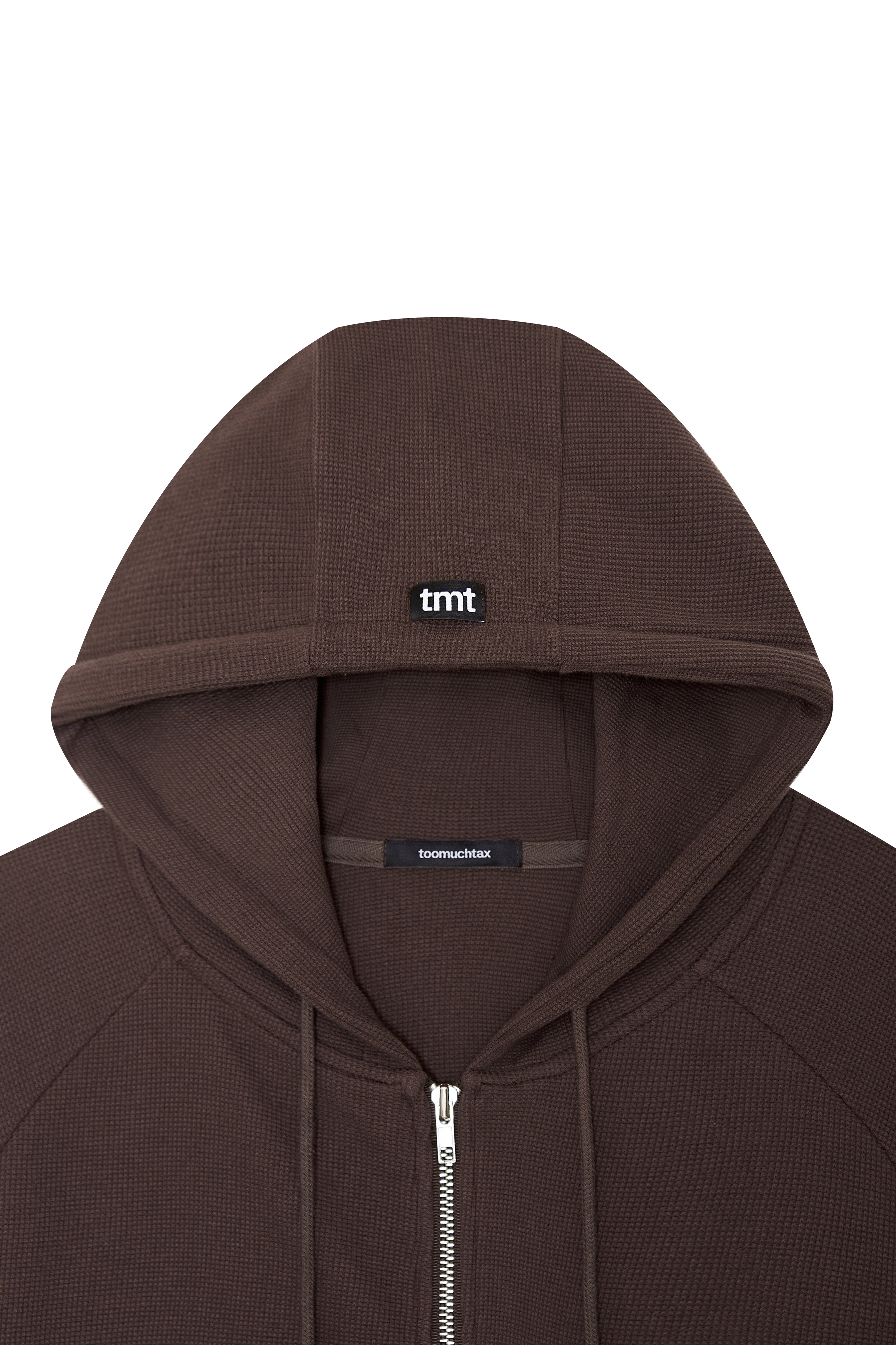 WOOD BEAD WAFFLE ZIP-UP HOODIE (BROWN)