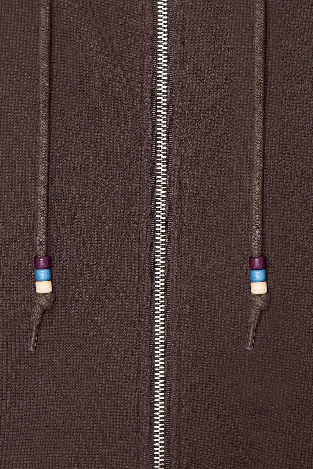 WOOD BEAD WAFFLE ZIP-UP HOODIE (BROWN)