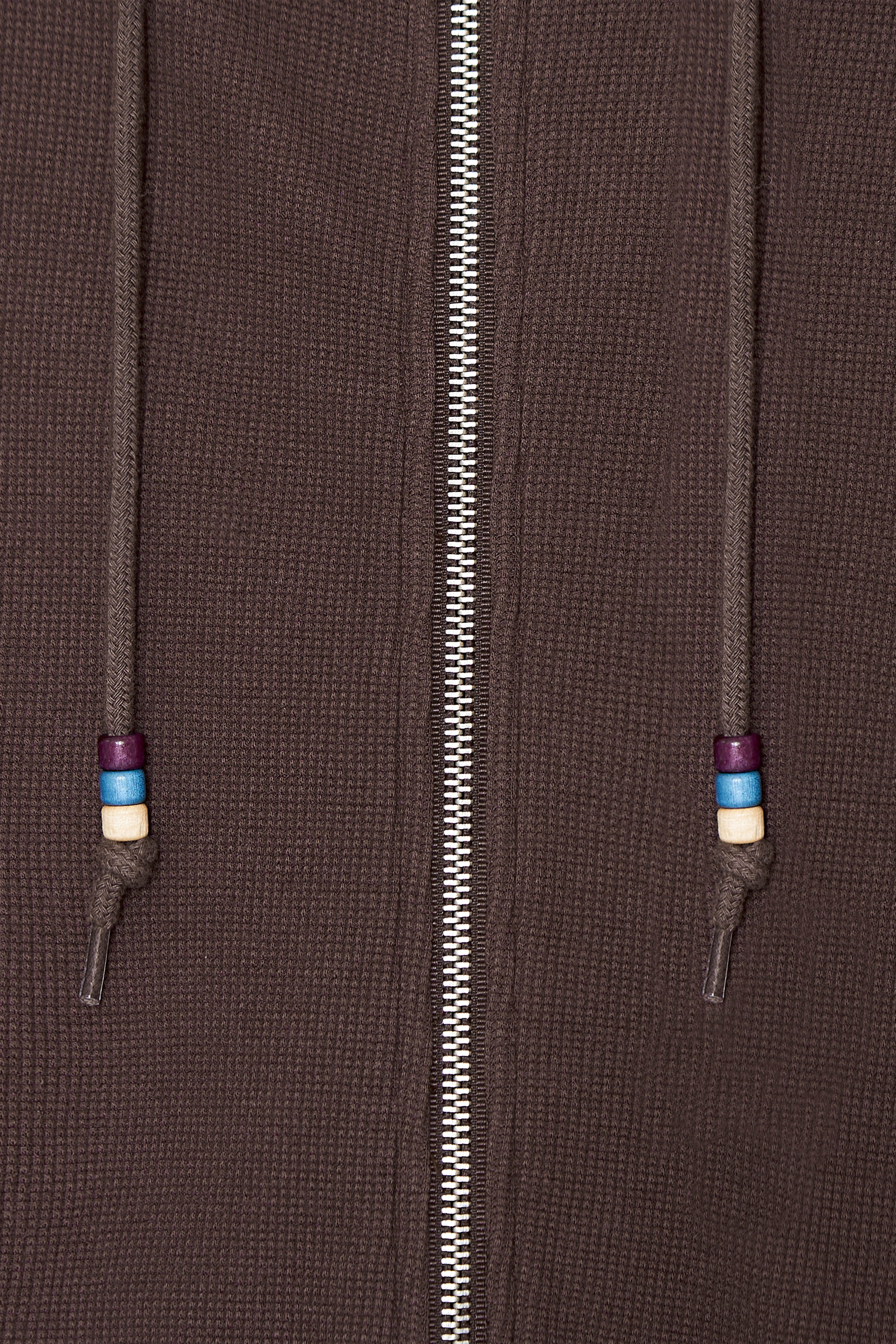 WOOD BEAD WAFFLE ZIP-UP HOODIE (BROWN)