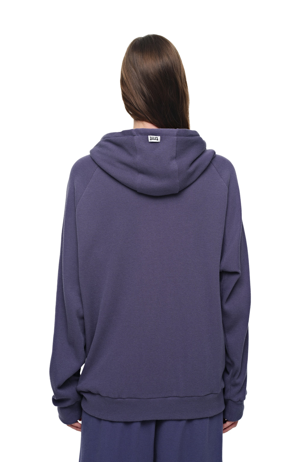 WOOD BEAD WAFFLE ZIP-UP HOODIE (BLUE)