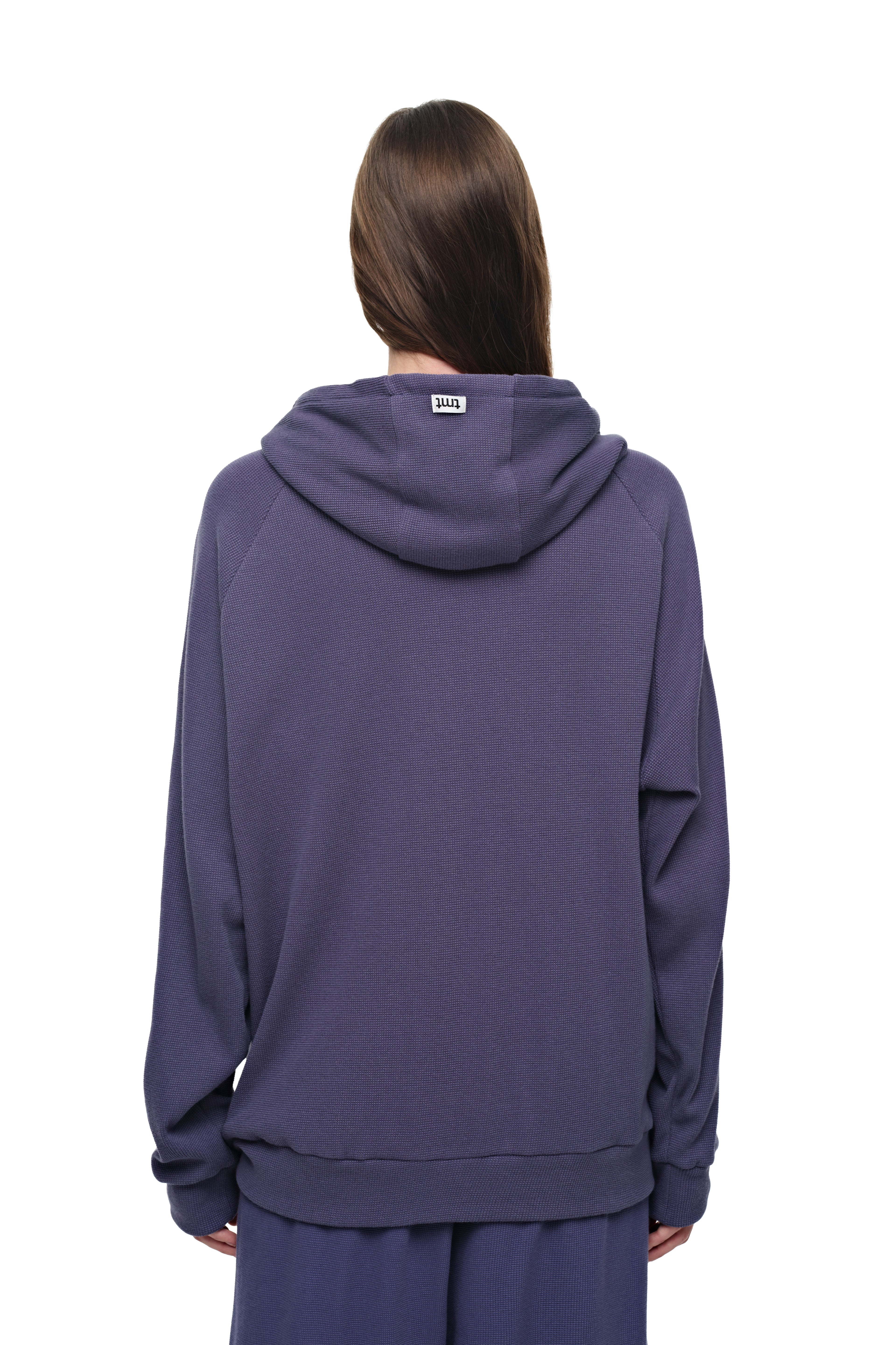 WOOD BEAD WAFFLE ZIP-UP HOODIE (BLUE)