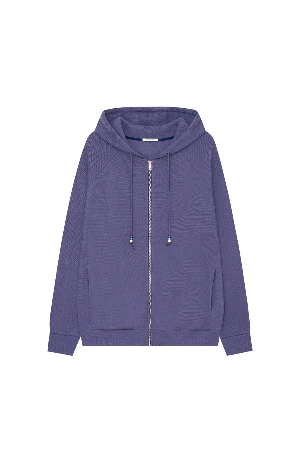 WOOD BEAD WAFFLE ZIP-UP HOODIE (BLUE)