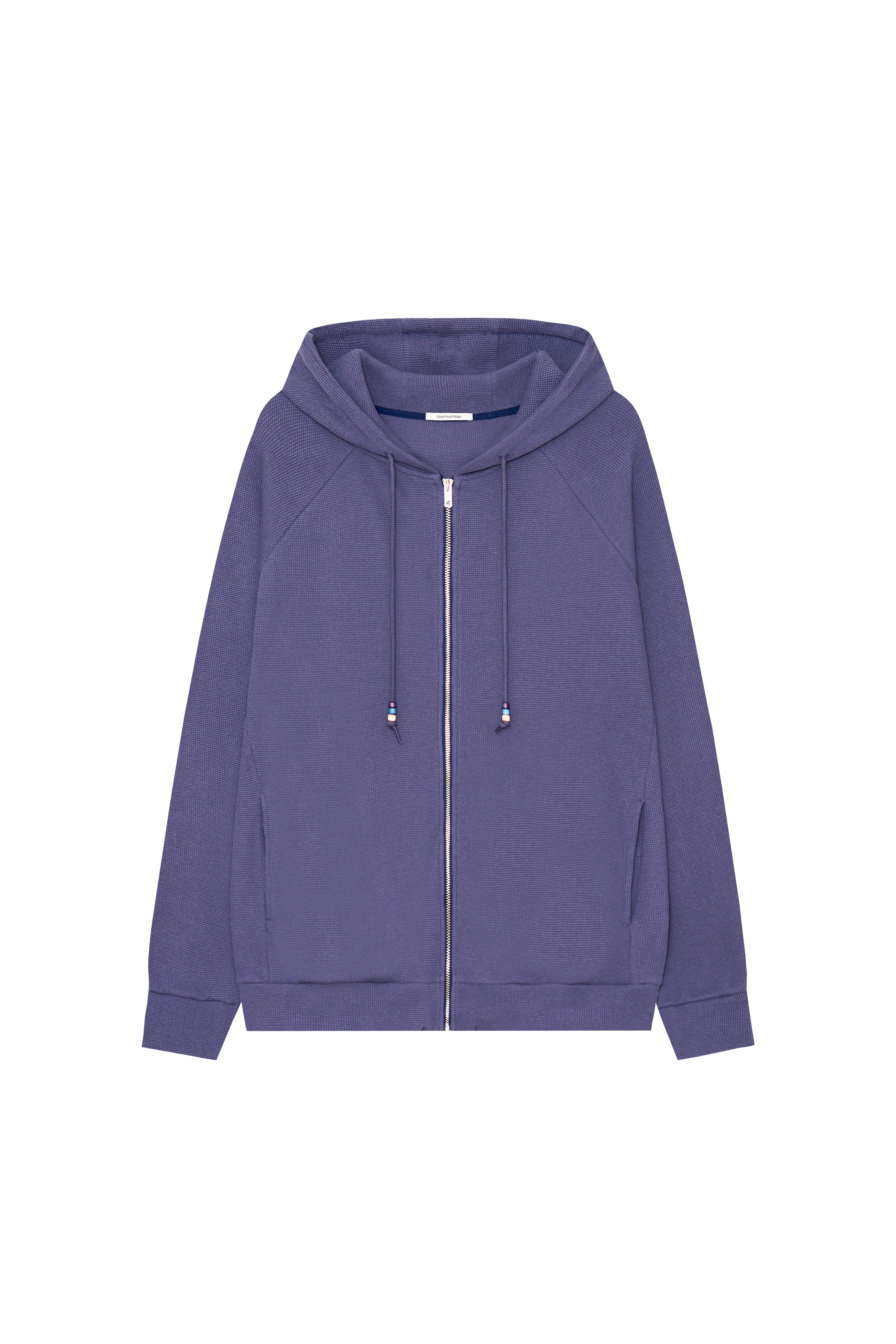 WOOD BEAD WAFFLE ZIP-UP HOODIE (BLUE)