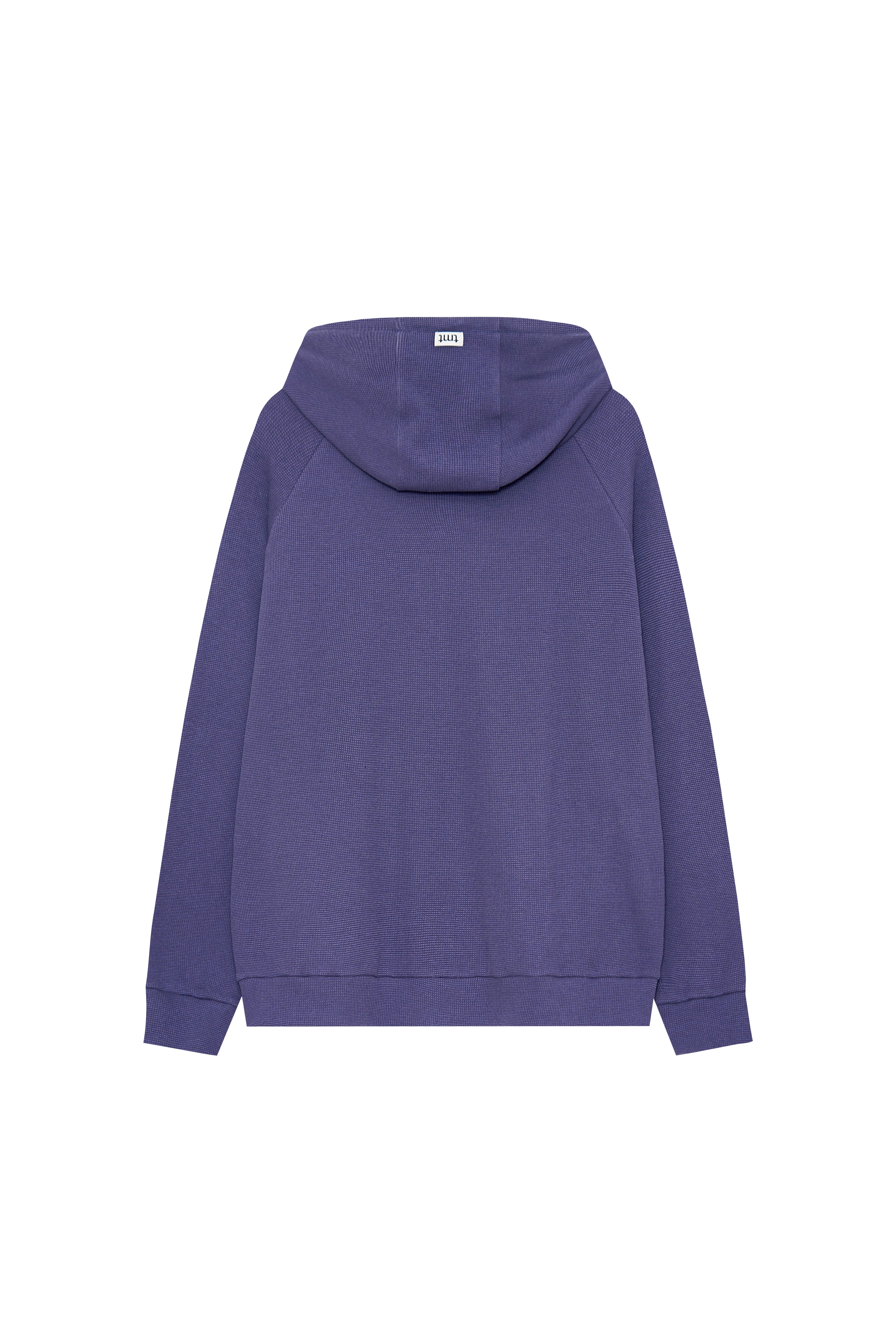 WOOD BEAD WAFFLE ZIP-UP HOODIE (BLUE)