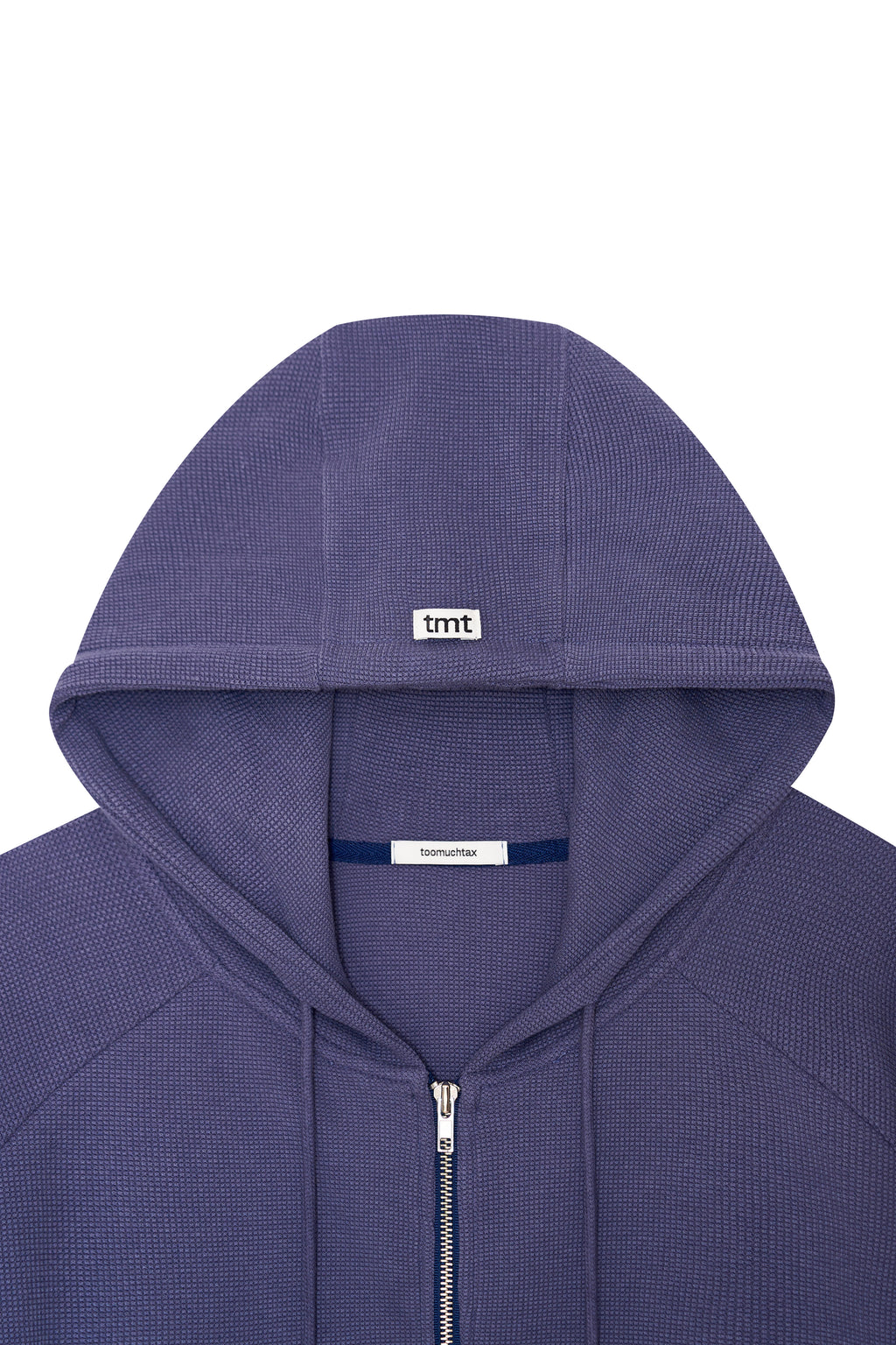 WOOD BEAD WAFFLE ZIP-UP HOODIE (BLUE)