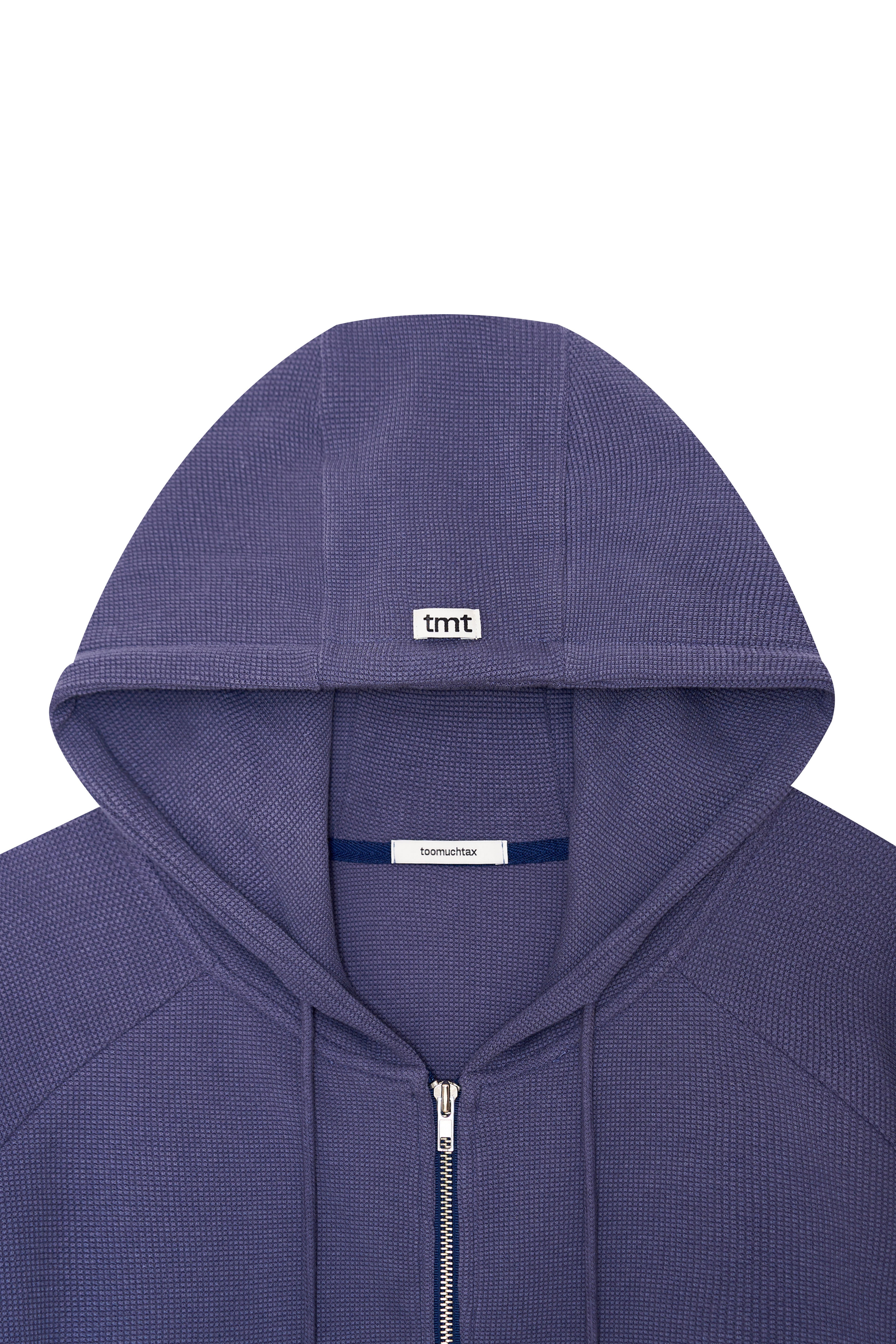 WOOD BEAD WAFFLE ZIP-UP HOODIE (BLUE)