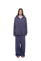WOOD BEAD WAFFLE ZIP-UP HOODIE (BLUE)