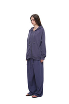 WOOD BEAD WAFFLE ZIP-UP HOODIE (BLUE)