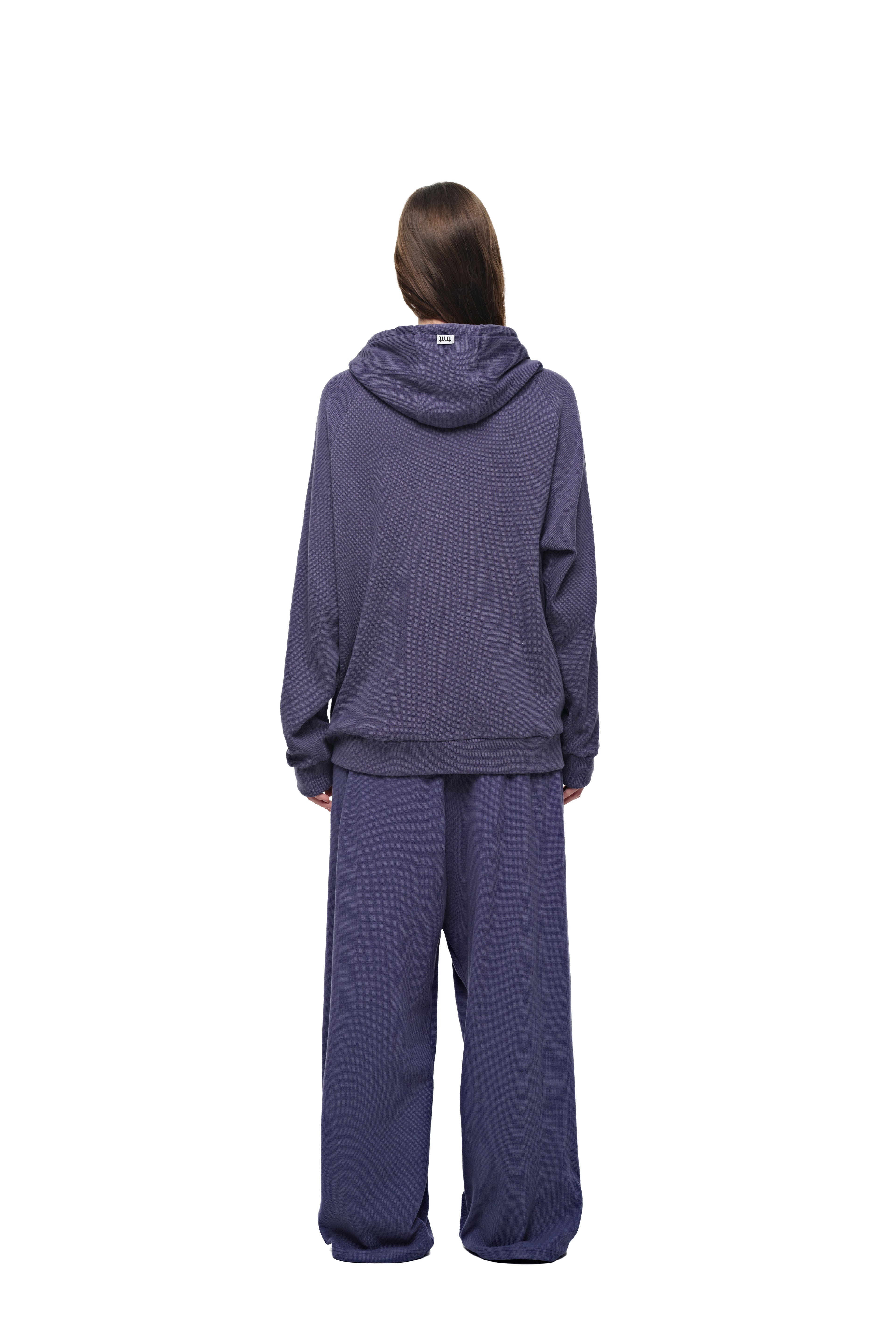 WOOD BEAD WAFFLE ZIP-UP HOODIE (BLUE)