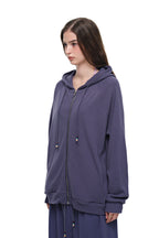 WOOD BEAD WAFFLE ZIP-UP HOODIE (BLUE)