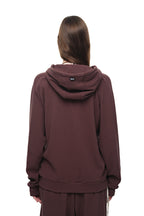 WOOD BEAD WAFFLE ZIP-UP HOODIE (BROWN)