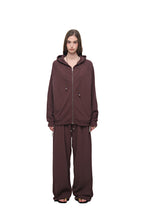 WOOD BEAD WAFFLE ZIP-UP HOODIE (BROWN)