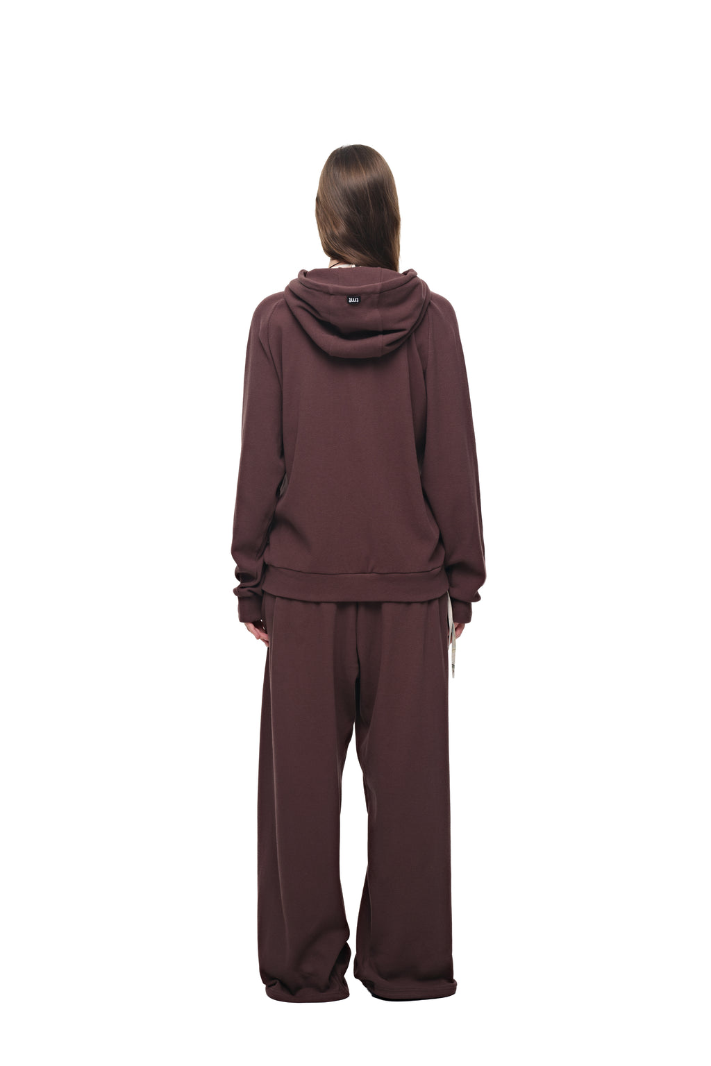 WOOD BEAD WAFFLE ZIP-UP HOODIE (BROWN)