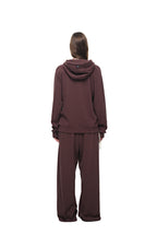 WOOD BEAD WAFFLE ZIP-UP HOODIE (BROWN)