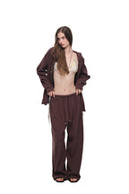 WOOD BEAD WAFFLE ZIP-UP HOODIE (BROWN)