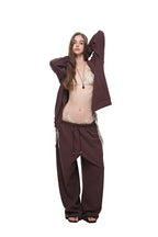 WOOD BEAD WAFFLE ZIP-UP HOODIE (BROWN)
