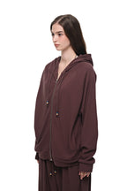 WOOD BEAD WAFFLE ZIP-UP HOODIE (BROWN)