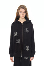 ZODIAC HOTFIX WAFFLE ZIP-UP HOODIE (BLACK)