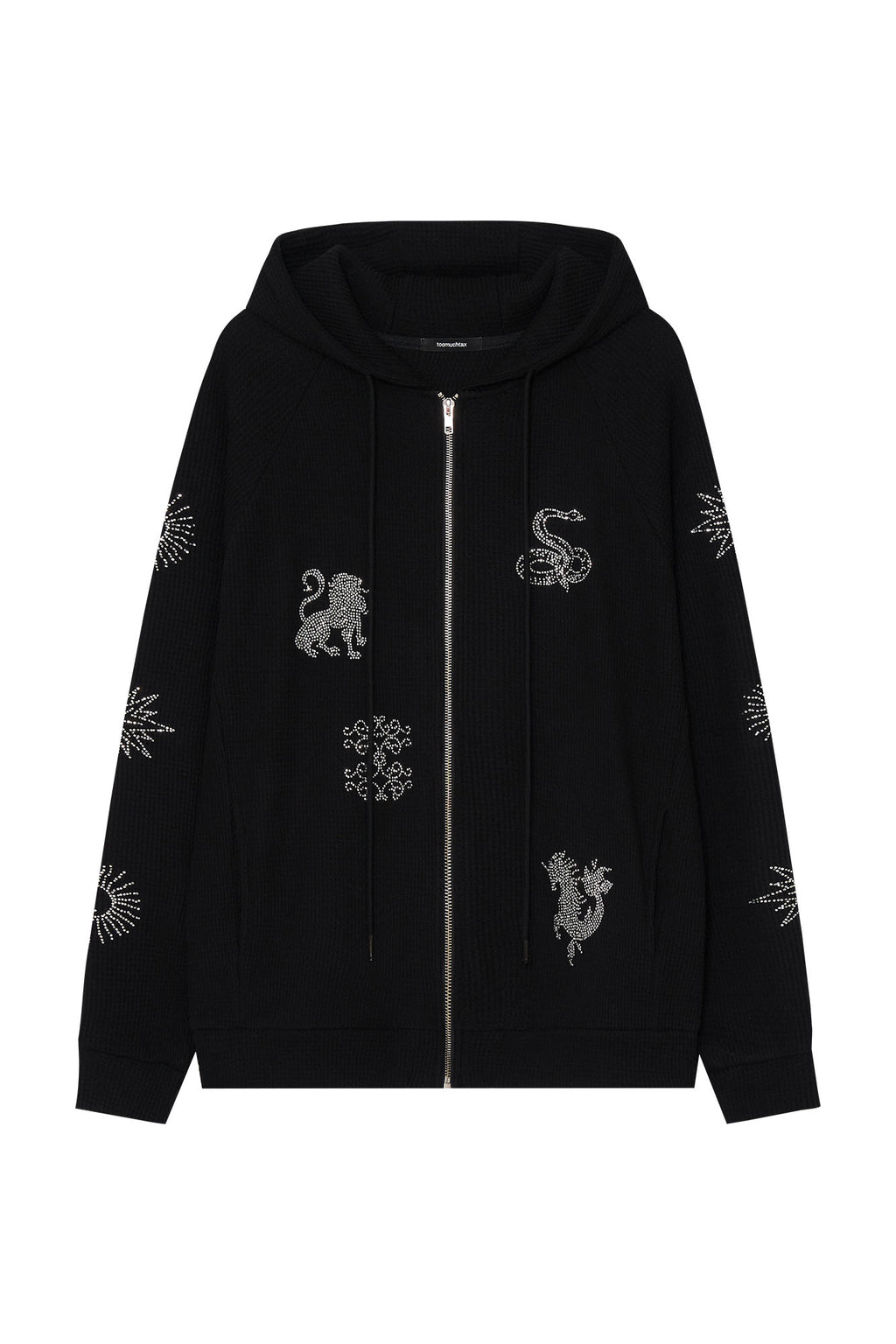 ZODIAC HOTFIX WAFFLE ZIP-UP HOODIE (BLACK)