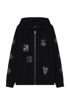 ZODIAC HOTFIX WAFFLE ZIP-UP HOODIE (BLACK)