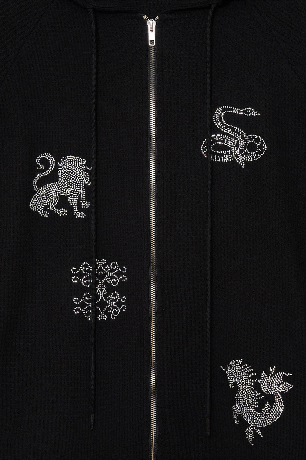 ZODIAC HOTFIX WAFFLE ZIP-UP HOODIE (BLACK)