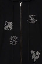ZODIAC HOTFIX WAFFLE ZIP-UP HOODIE (BLACK)