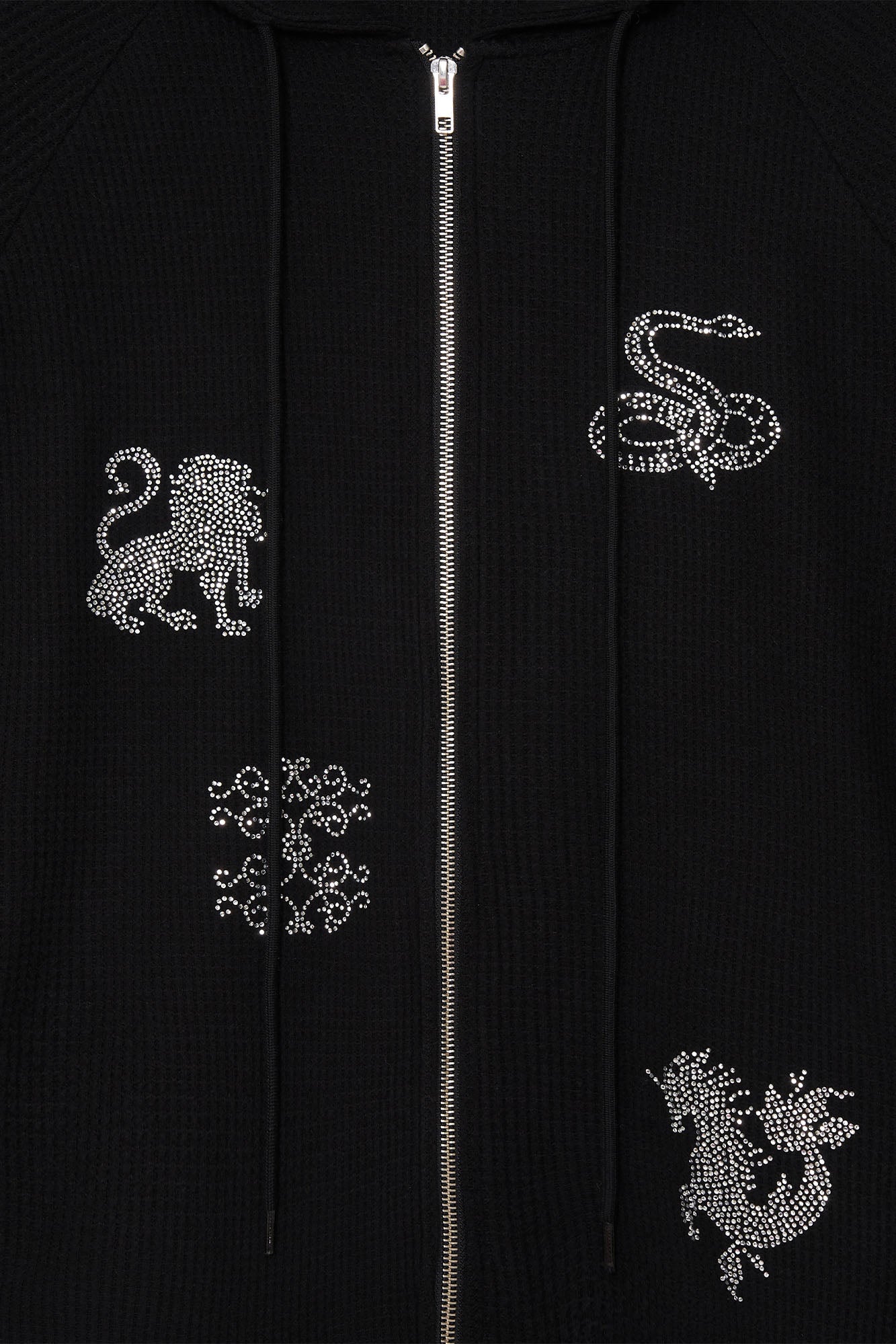 ZODIAC HOTFIX WAFFLE ZIP-UP HOODIE (BLACK)