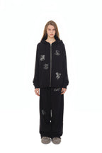 ZODIAC HOTFIX WAFFLE ZIP-UP HOODIE (BLACK)