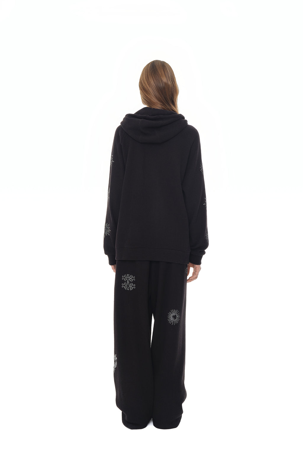 ZODIAC HOTFIX WAFFLE ZIP-UP HOODIE (BLACK)