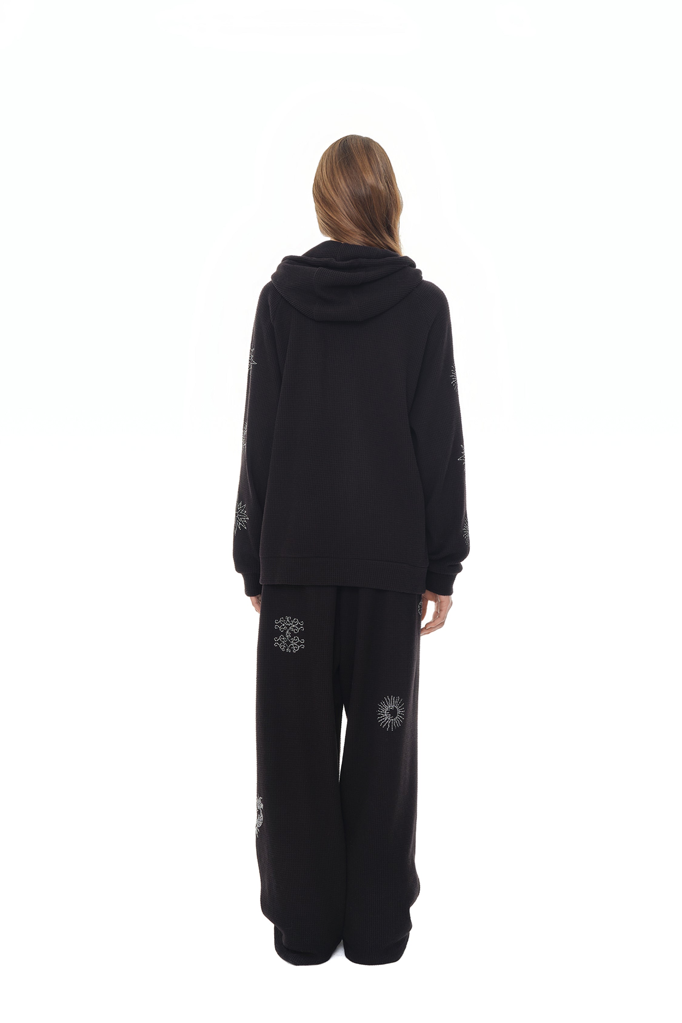 ZODIAC HOTFIX WAFFLE ZIP-UP HOODIE (BLACK)