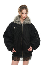 FAUX FUR 02 BOMBER JACKET (BLACK) - 6