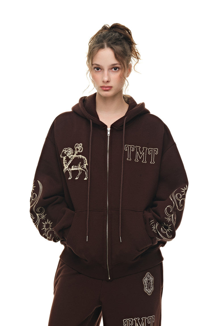 ORNAMENT 03 STITCH ZIP-UP HOODIE (BROWN) - 7