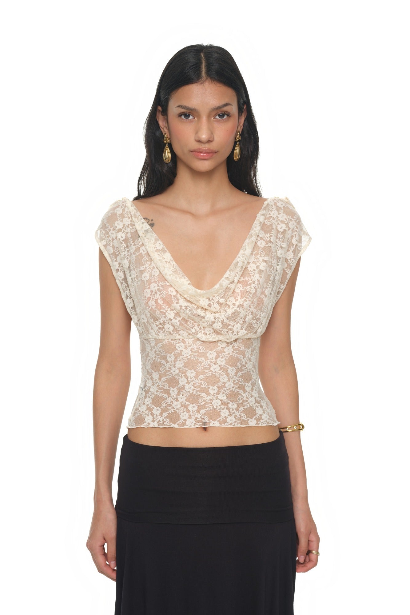 [Ships June 12] LACE BUTTON TOP (IVORY)