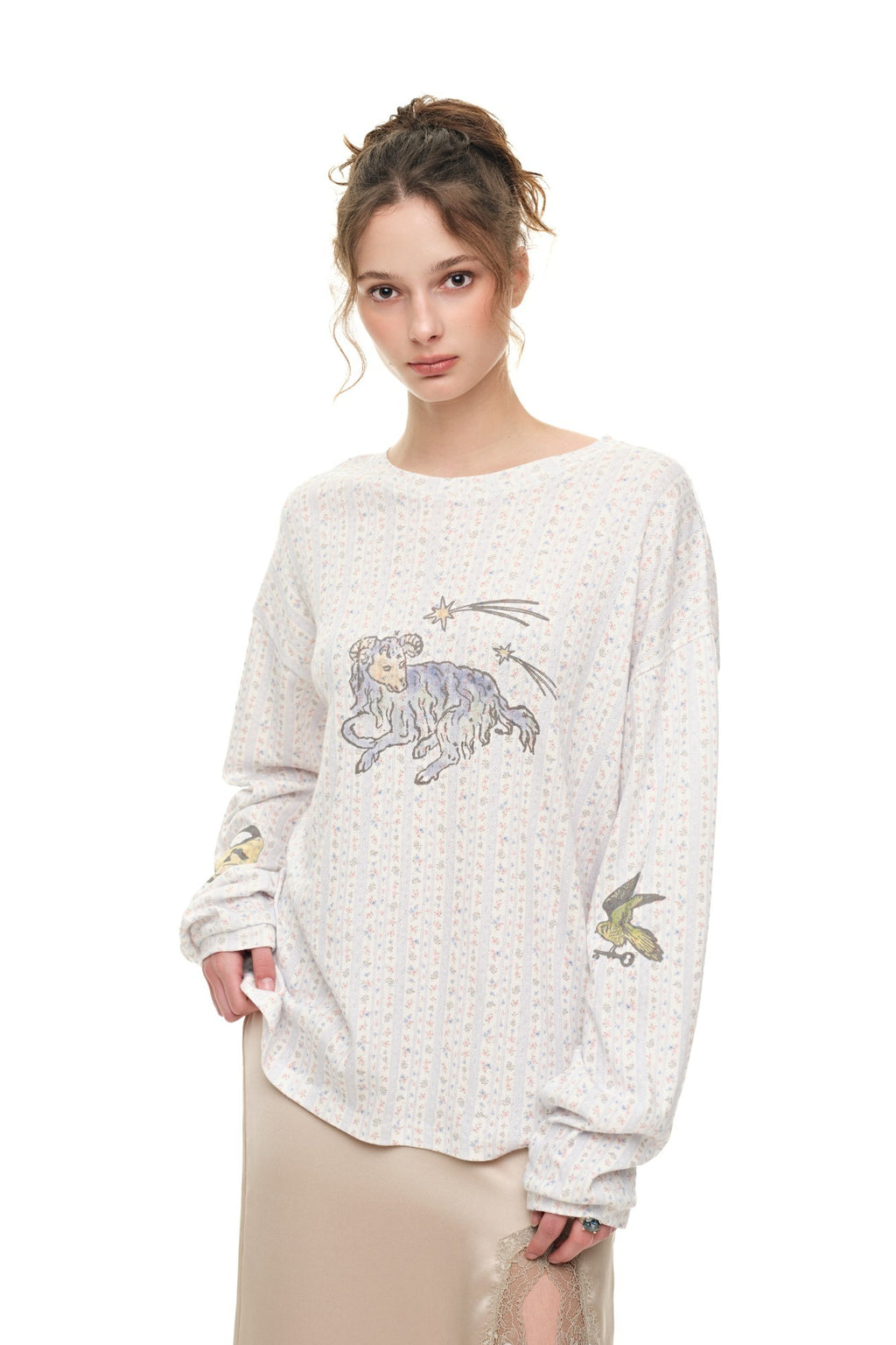 WALLPAPER POINTELLE LONG SLEEVE T-SHIRT (WHITE)