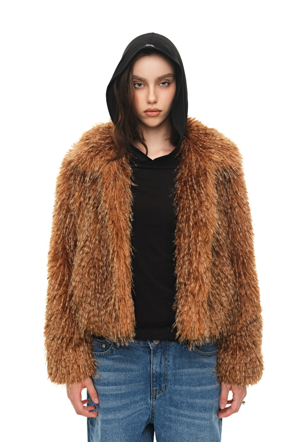 FAUX FUR 02 CROPPED JACKET (CAMEL) - 1