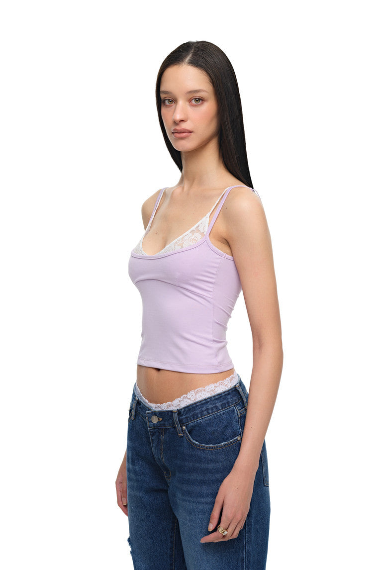 BRA-LAYERED SLEEVELESS TOP (LACE/LAVENDER)